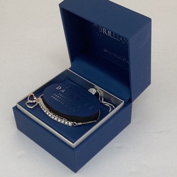 BRILLIANCE NEW IN BOX SLIDER BRACELET MOTHER DAUGHTER TWO TONED GENUINE CRYSTAL - Picture 3 of 7